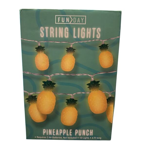 Funday Pineapple Punch String Lights 10 LED 4ft Battery Operated Tropical Decor - Picture 3 of 3